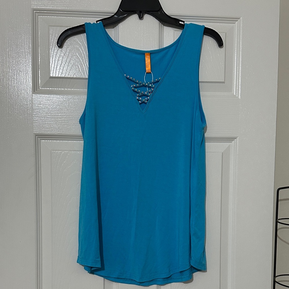 Teal Sleeveless Tank with Front Detail